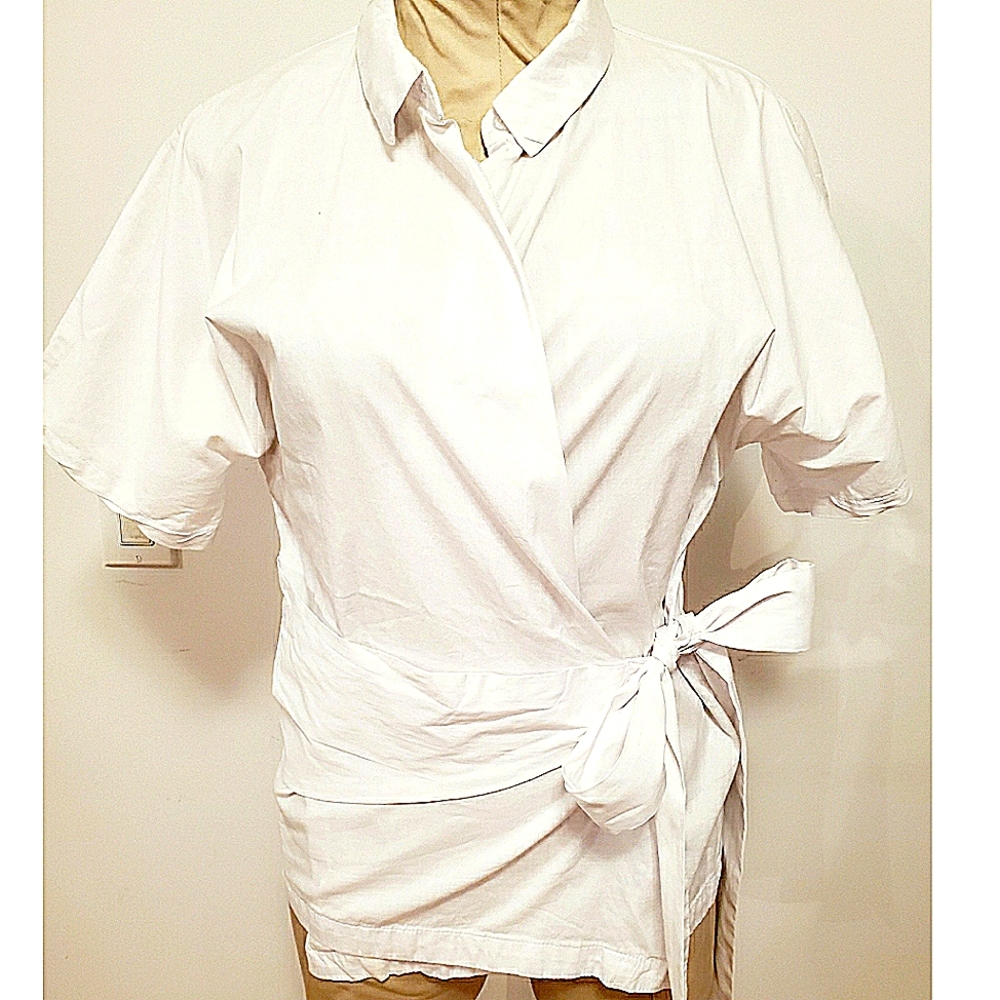 White Stelen Wrap Shirt with Open back slit detail Size M